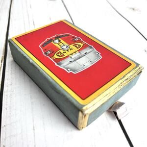 1950s Congress Cel-U-Tone Santa Fe Railway Playing Cards Red Locomotive #18 Box